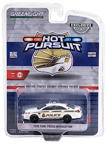 2015 Police Interceptor White United States Secret Service Police Washington DC Hot Pursuit Special Edition 1/64 Diecast Model Car by Greenlight 43015D