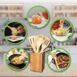 Wooden Spatula - 8 Pieces Wooden Spoons For Cooking - Wooden Utensils For Cooking - Bamboo Cooking Utensils Set with Holder - Bamboo Kitchen Utensils - Cooking Spoon Set - Kitchen Utensils Set Wood