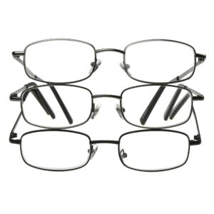 Foster Grant Men's Council Rectangular Reading Glasses, Gunmetal and Black, 3 Pack, 2.75x