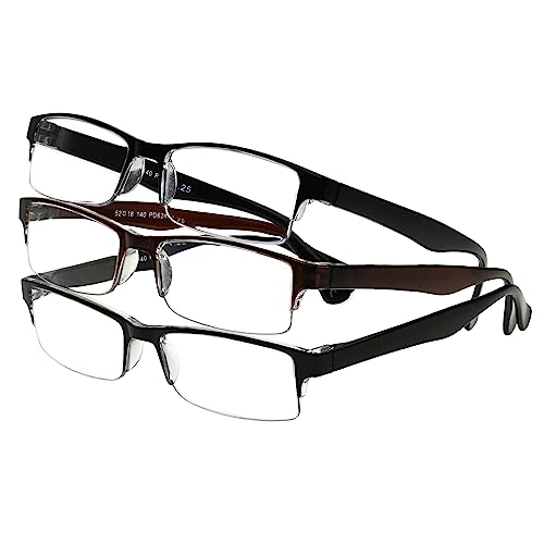 Foster Grant Men's Pete Rectangular Reading Glasses, Black and Brown, 3 Pack, 1.75x