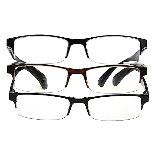 Foster Grant Men's Pete Rectangular Reading Glasses, Black and Brown, 3 Pack, 1.75x