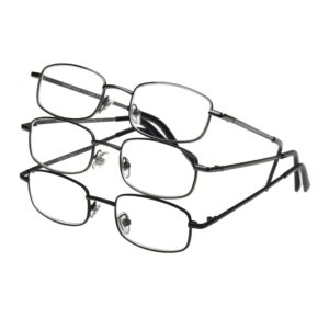 foster grant men's council rectangular reading glasses, gunmetal and black, 3 pack, 1.5x