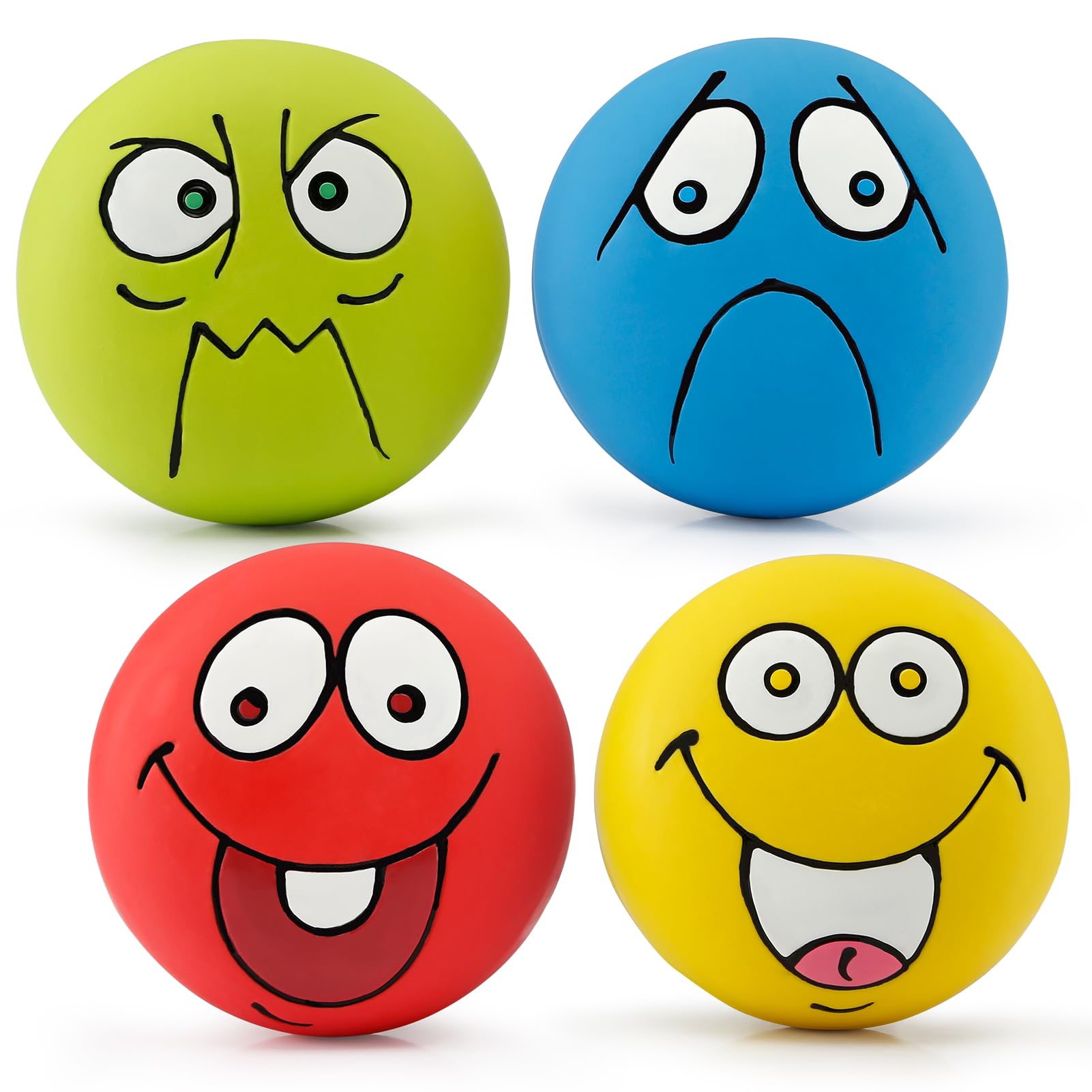 HDSX 4 Pack 2.8" Smiley Face Squeaky Dog Toys Soft Dog Balls Latex Rubber Squeak Dog Toys for Small Medium Puppy Pet Dogs (Emoji)