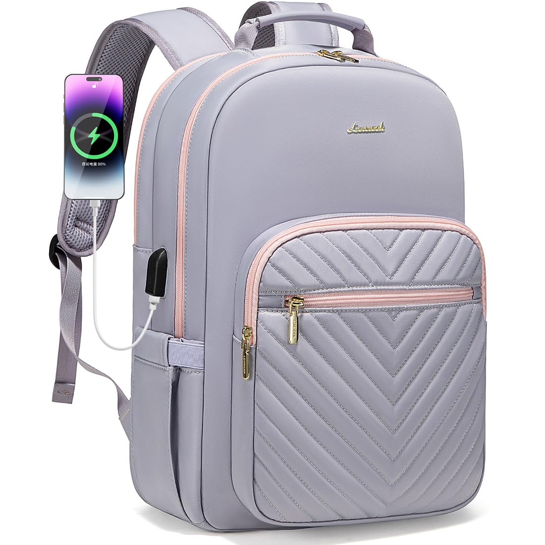 LOVEVOOK Laptop Backpack for Women 18.4 inch,Cute Womens Travel Backpack Purse,Professional Laptop Computer Bag,Waterproof Work Business College Teacher Bags Carry on Backpack with USB Port,Grey Pink