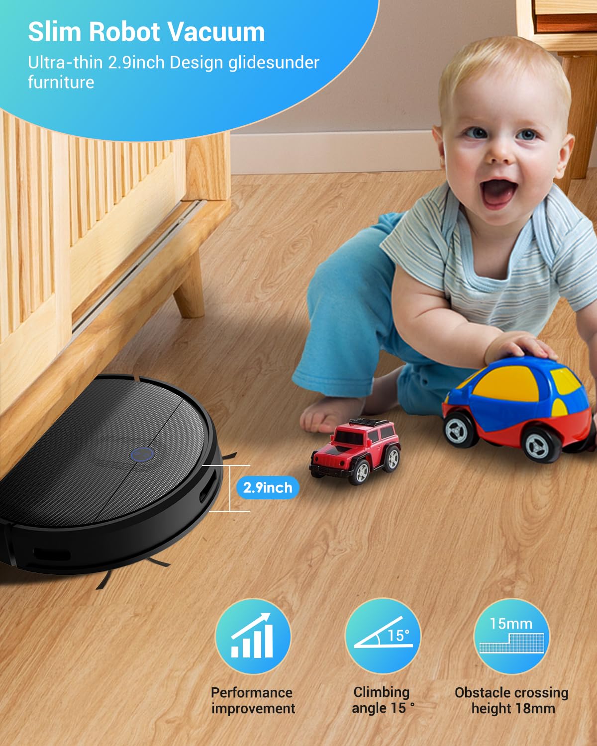 DOITION L100 Robot Vacuum Cleaner with Smart Navigation, 2500 Pa Suction, Powerful Robotic Vacuum for Pet Hair, Hard Floor, Carpet, Auto-Recharge, APP Control, Voice Control