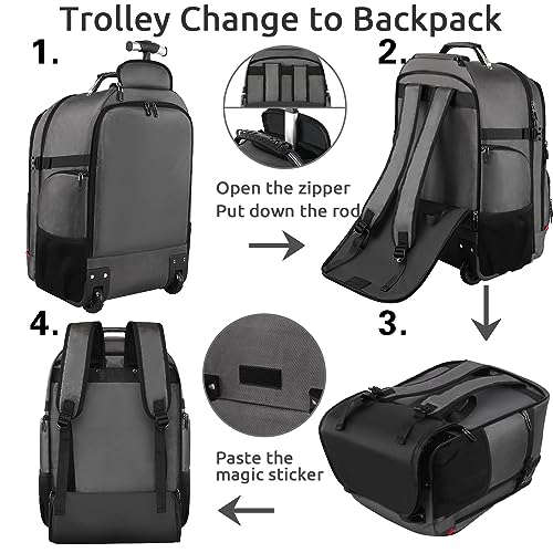 ZOMFELT Rolling Backpack, Travel Backpack with Wheels, Carry on Backpack with 3 Packing Cubes, 17.3 Inch Wheeled Laptop Backpack for Men Women Adults to Travel Work Business Grey