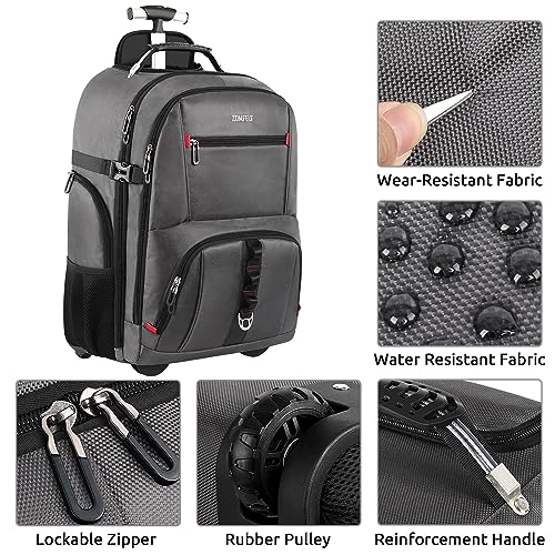 ZOMFELT Rolling Backpack, Travel Backpack with Wheels, Carry on Backpack with 3 Packing Cubes, 17.3 Inch Wheeled Laptop Backpack for Men Women Adults to Travel Work Business Grey