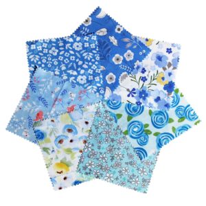 42PCS 10 x 10 inch Floral 100% Cotton Layer Cakes Fabric for Sewing and Quilting Bundles Precut Fabric Square for DIY Craft Patchwork Blue and Gray …