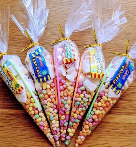 Cone Shaped Cellophane Treat Bags, 6.3"x11.8" Cello Clear Plastic Cone Shaped Goodie Bags With Multicolor Twist Ties, Cone Bags Triangle Bags For Candy, Popcorn Favor, Treats