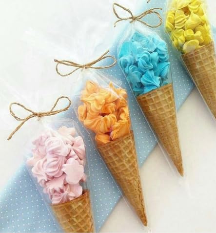 Cone Shaped Cellophane Treat Bags, 6.3"x11.8" Cello Clear Plastic Cone Shaped Goodie Bags With Multicolor Twist Ties, Cone Bags Triangle Bags For Candy, Popcorn Favor, Treats