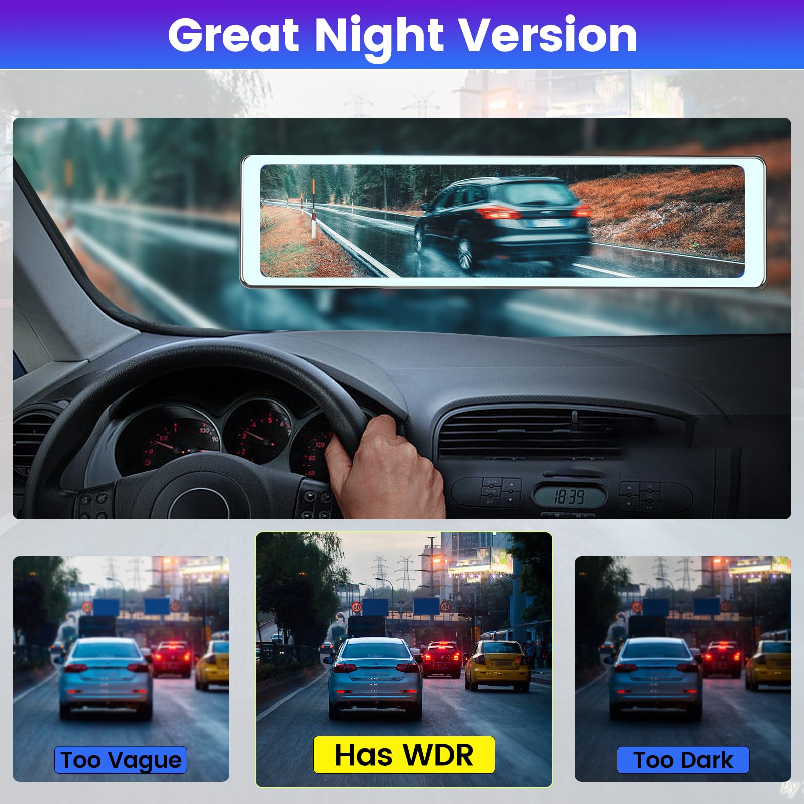 NHOPEEW 11.26 inch Rear View Mirror Camera with Carplay and Android Auto - Mirror Dash Cam Front and Rear - FM Transmitter/Bluetooth/Split Screen/Voice Control/Loop Recording + 64GB TF Card