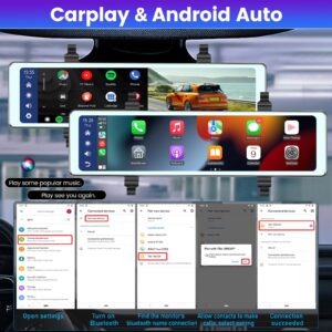 NHOPEEW 11.26 inch Rear View Mirror Camera with Carplay and Android Auto - Mirror Dash Cam Front and Rear - FM Transmitter/Bluetooth/Split Screen/Voice Control/Loop Recording + 64GB TF Card