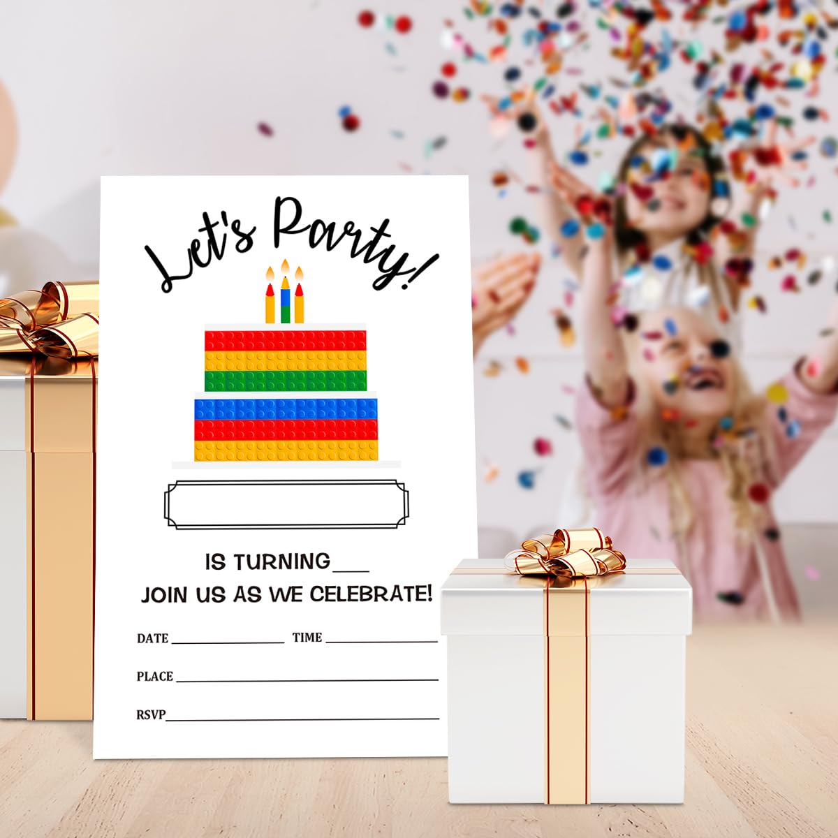 Building Blocks Birthday Invitations for Boys with Envelopes, Invites for Birthday Party Building Blocks, Building Blocks Birthday Party Invitations Cards, Celebrate Birthday Party, 4"x6" Set of 20