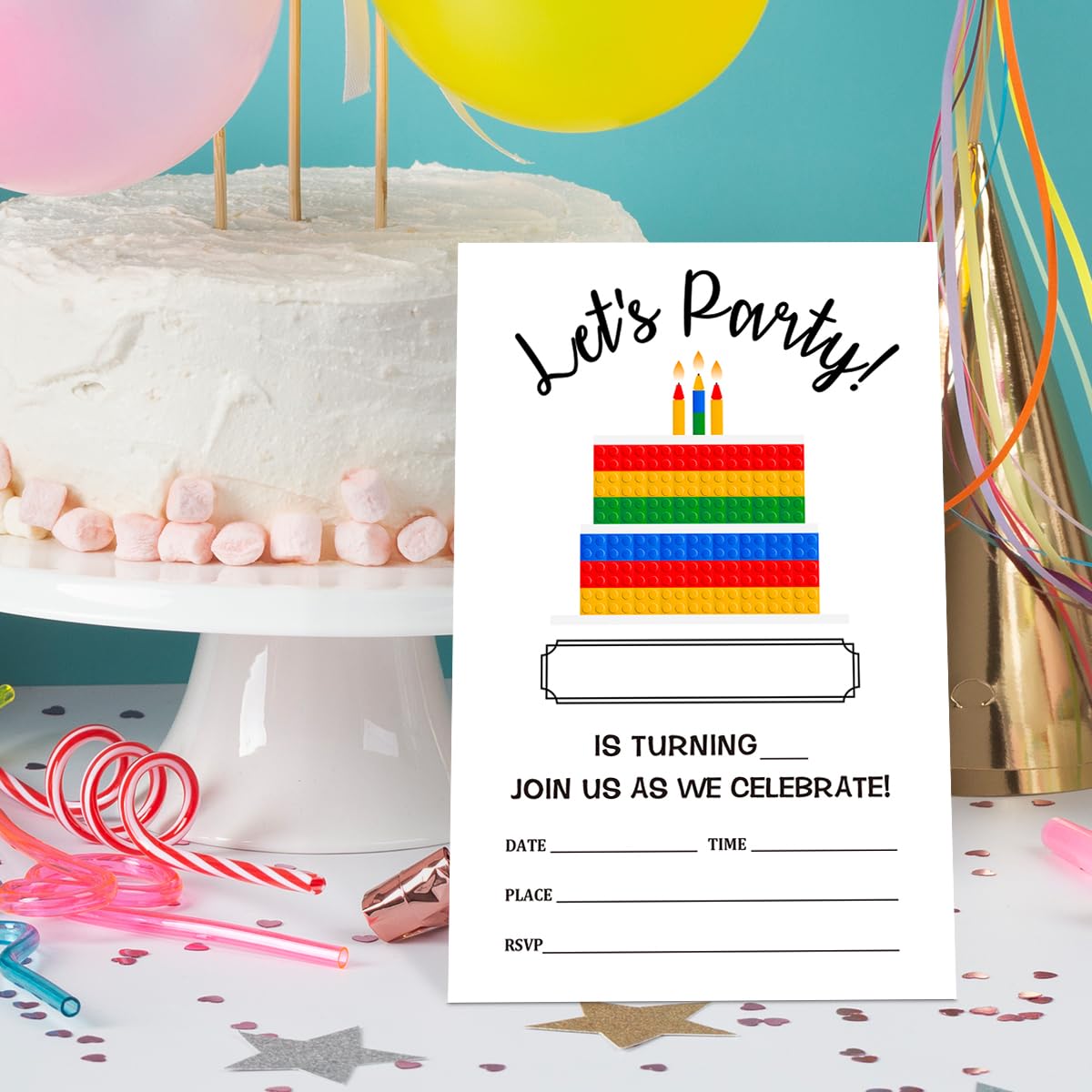 Building Blocks Birthday Invitations for Boys with Envelopes, Invites for Birthday Party Building Blocks, Building Blocks Birthday Party Invitations Cards, Celebrate Birthday Party, 4"x6" Set of 20