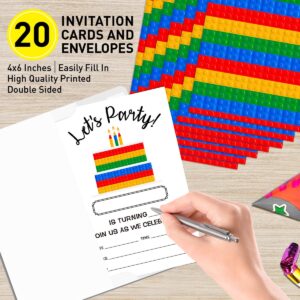 Building Blocks Birthday Invitations for Boys with Envelopes, Invites for Birthday Party Building Blocks, Building Blocks Birthday Party Invitations Cards, Celebrate Birthday Party, 4"x6" Set of 20