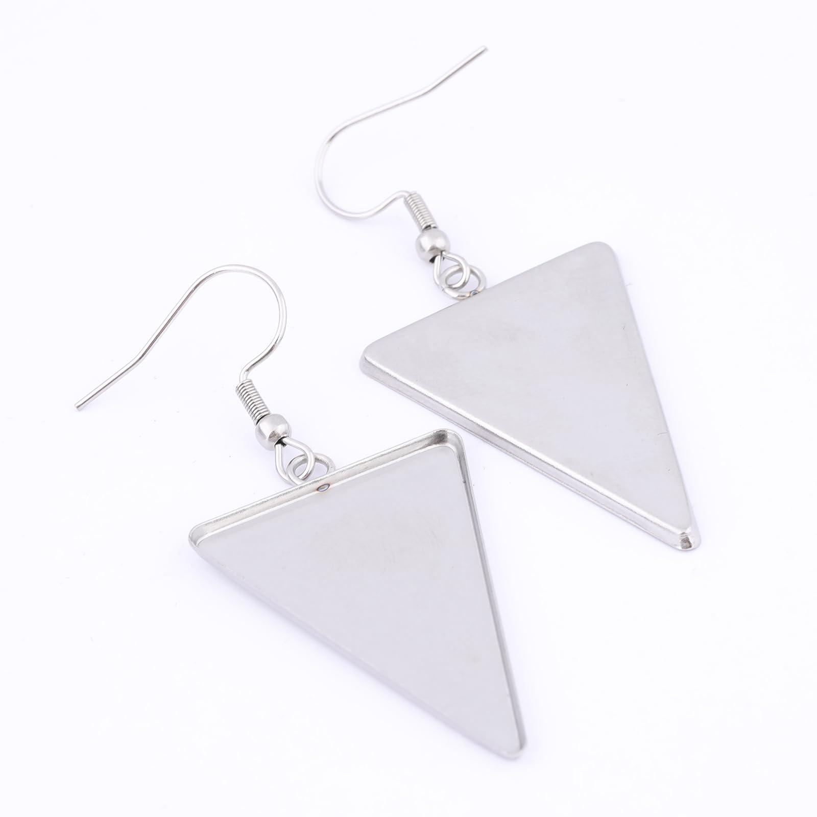 Reidgaller 10pcs Stainless Steel 23x33mm Triangle Cabochon Earring Bezel Setting Trays with Clear Glass DIY Ear Hooks Findings for Jewelry Making