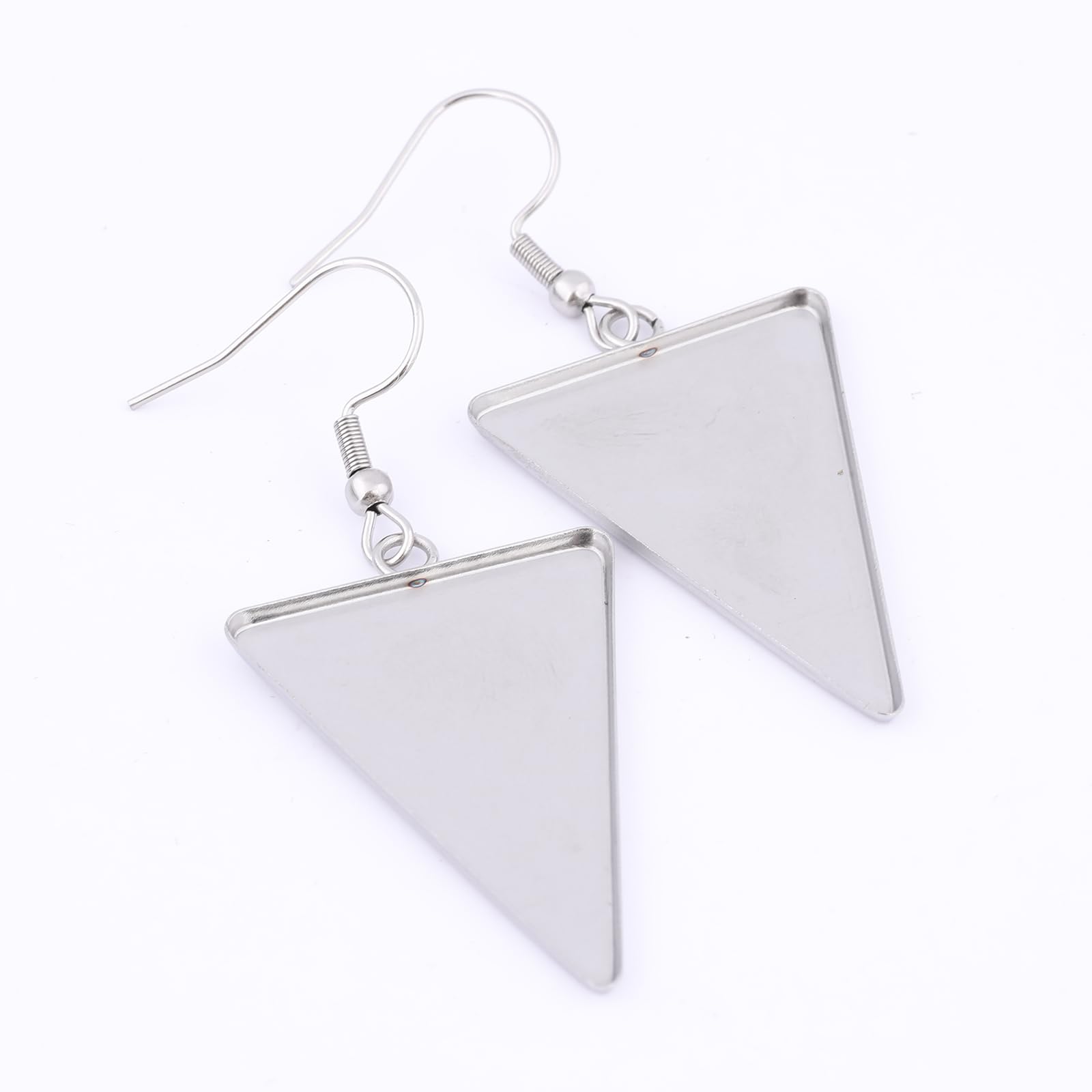 Reidgaller 10pcs Stainless Steel 23x33mm Triangle Cabochon Earring Bezel Setting Trays with Clear Glass DIY Ear Hooks Findings for Jewelry Making