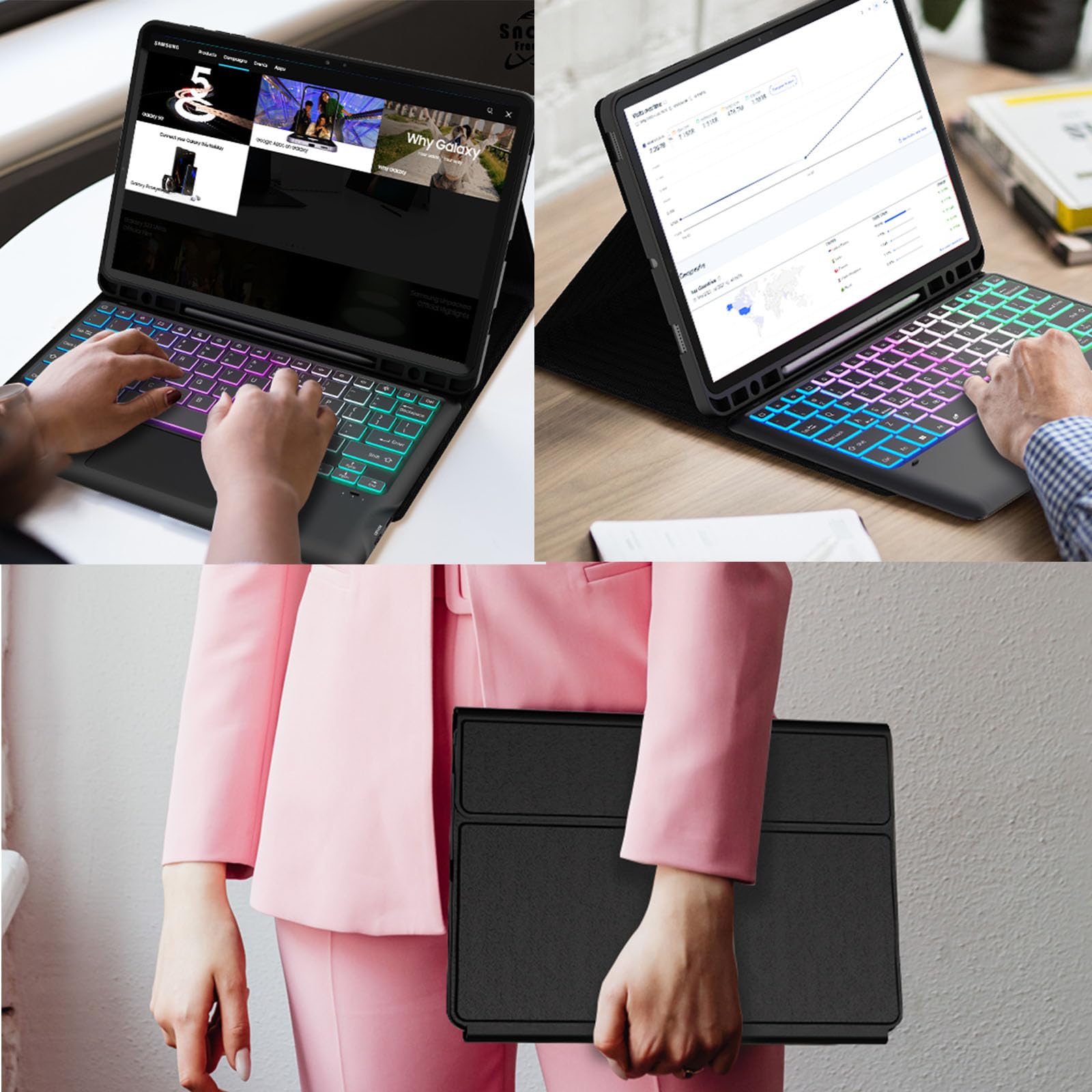 for Samsung Galaxy Tab S9 FE+/S9+ 12.4" Keyboard Case: 3 Zone 7 Colors Backlit Trackpad Keyboard for 12.4 inch Galaxy Tab S9 Plus/S9 FE Plus - Detachable Smart Touchpad Keyboard Folio Tablet Cover