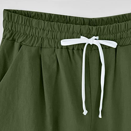 cooki Bermuda Shorts for Women Knee Length High Waisted Summer Lightweight Cotton Shorts Elastic Waist Shorts with Pockets Knee Length Shorts Women Bermuda Shorts for Women High Waisted Army Green