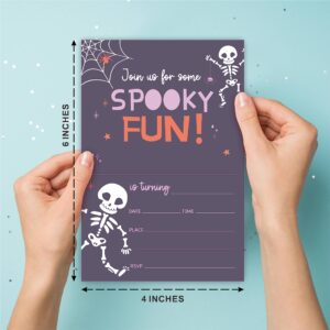 Halloween Birthday Invitations - Cobweb & Skull, Spooky Fun! - 20 Invitation Cards With Envelopes, Double-Sided Invites For Boy & Girls, Teens, Birthday Party Favor, Decorations & Supplies - 01