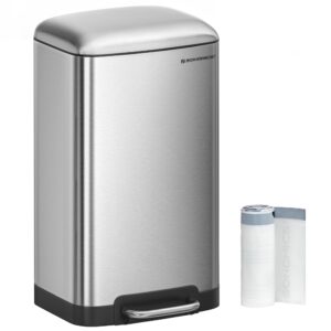 songmics trash can, 8 gallon (30l) trash bin with lid and inner bucket, stainless steel garbage can, soft close, silver ultb01l