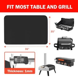 Heat Resistant Mat for Outdoor Grill Table (1mm thick), 24 x 31in Fireproof Grill Mats Under Outside Tabletop Protect Prep Table, Fire Resistance & Waterproof & Oilproof BBQ Barbecue Mat, Black