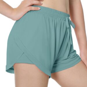 EXARUS Girls Athletic Shorts Running 2 in 1 Cheer Track Workout with Pockets Sports Dolphin for Kids Green 8Y