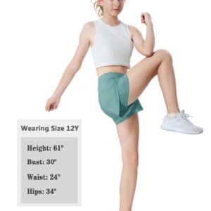 EXARUS Girls Athletic Shorts Running 2 in 1 Cheer Track Workout with Pockets Sports Dolphin for Kids Green 8Y