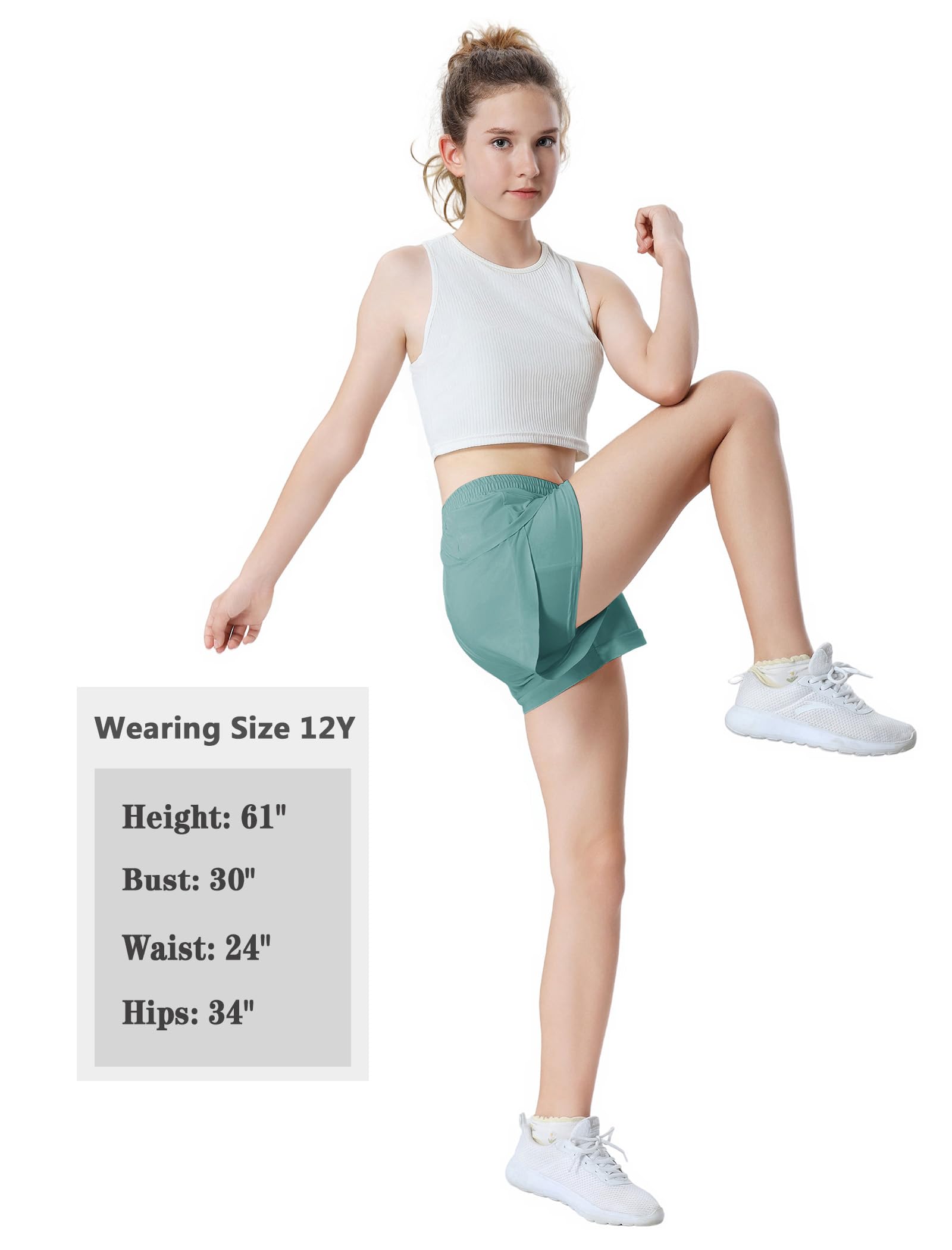 EXARUS Girls Athletic Shorts Running 2 in 1 Cheer Track Workout with Pockets Sports Dolphin for Kids Green 8Y