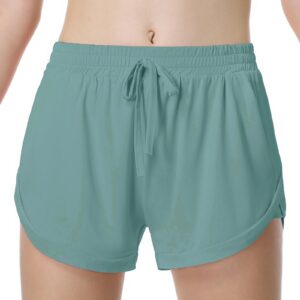 EXARUS Girls Athletic Shorts Running 2 in 1 Cheer Track Workout with Pockets Sports Dolphin for Kids Green 8Y