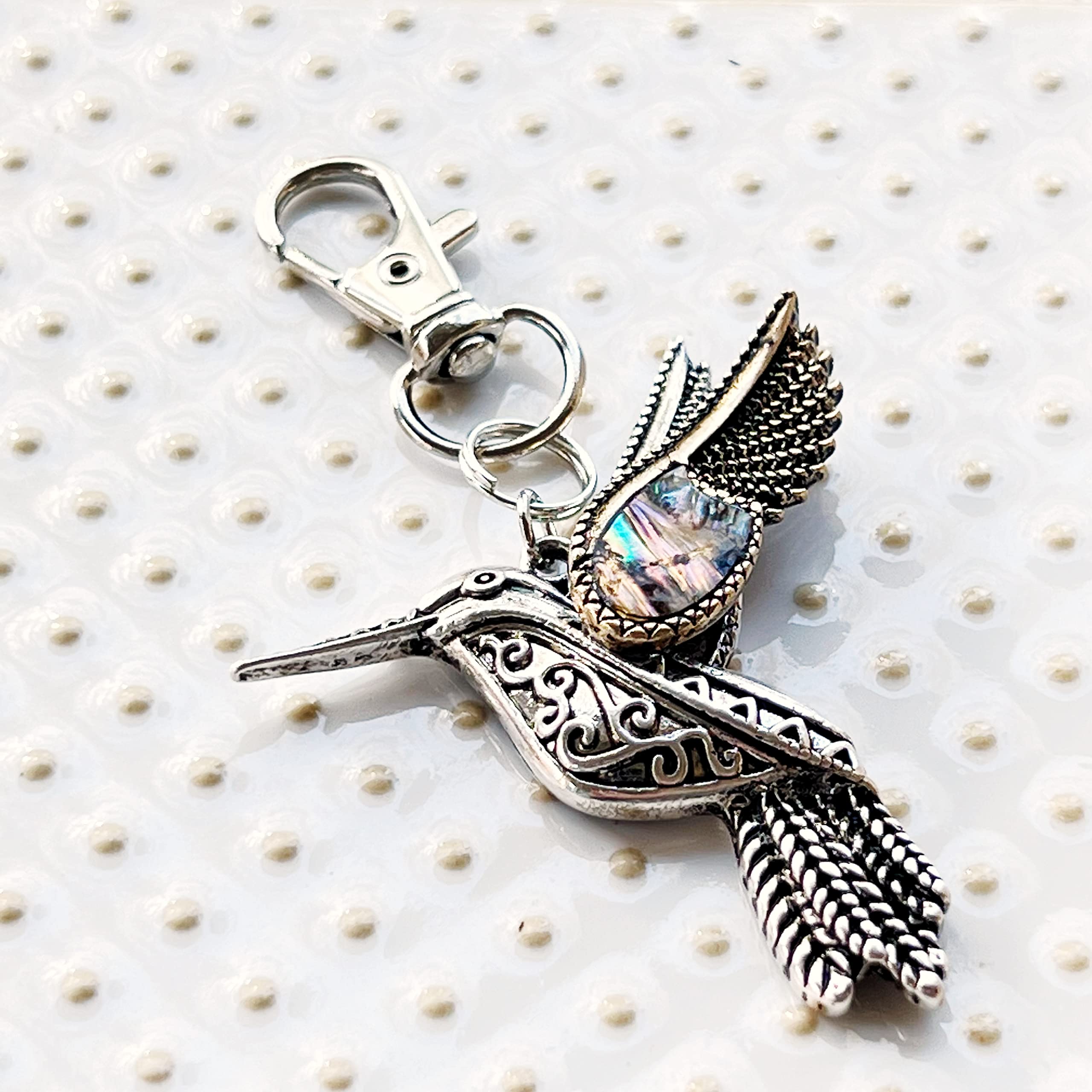 Hummingbird Zipper Pull Charm for Purses, Cute Abalone Bird Backpack Charms, Unique Custom Handbag Jewelry, Personalized Zipper Charms, Camera Bag Charms, Cool Keychain Charm