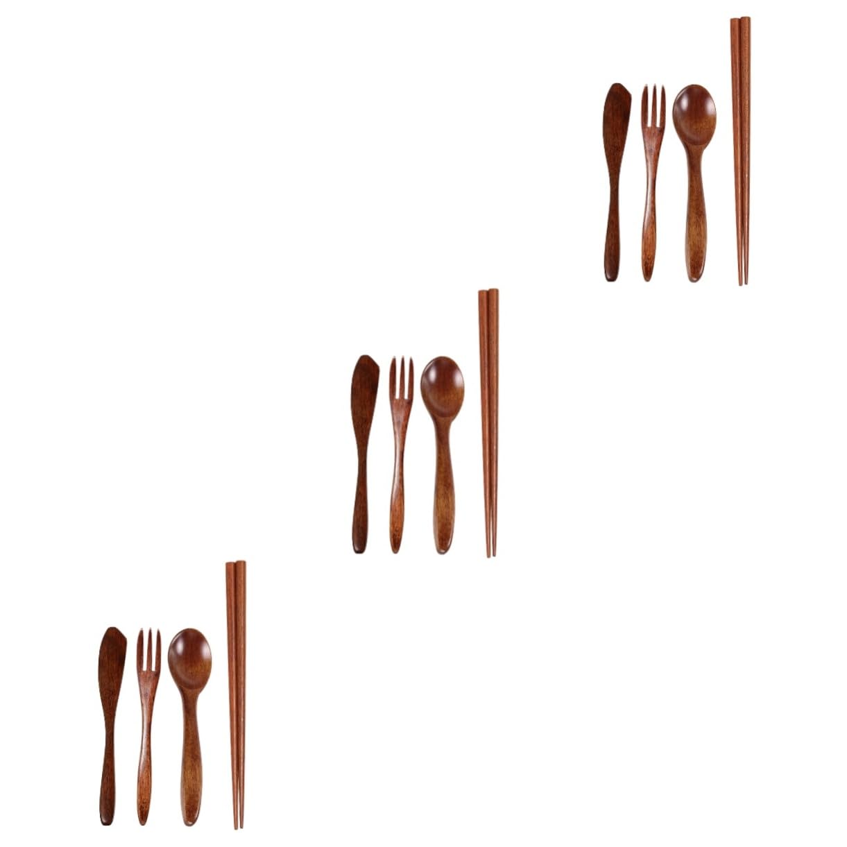 3 Sets Spoon Fork Chopsticks Wooden Spoons for Eating Wooden Flatware Wood Chopsticks Wooden Tableware Wooden Silverware Wood Dinnerware Wooden Fork Wood Spoon Wood Fork