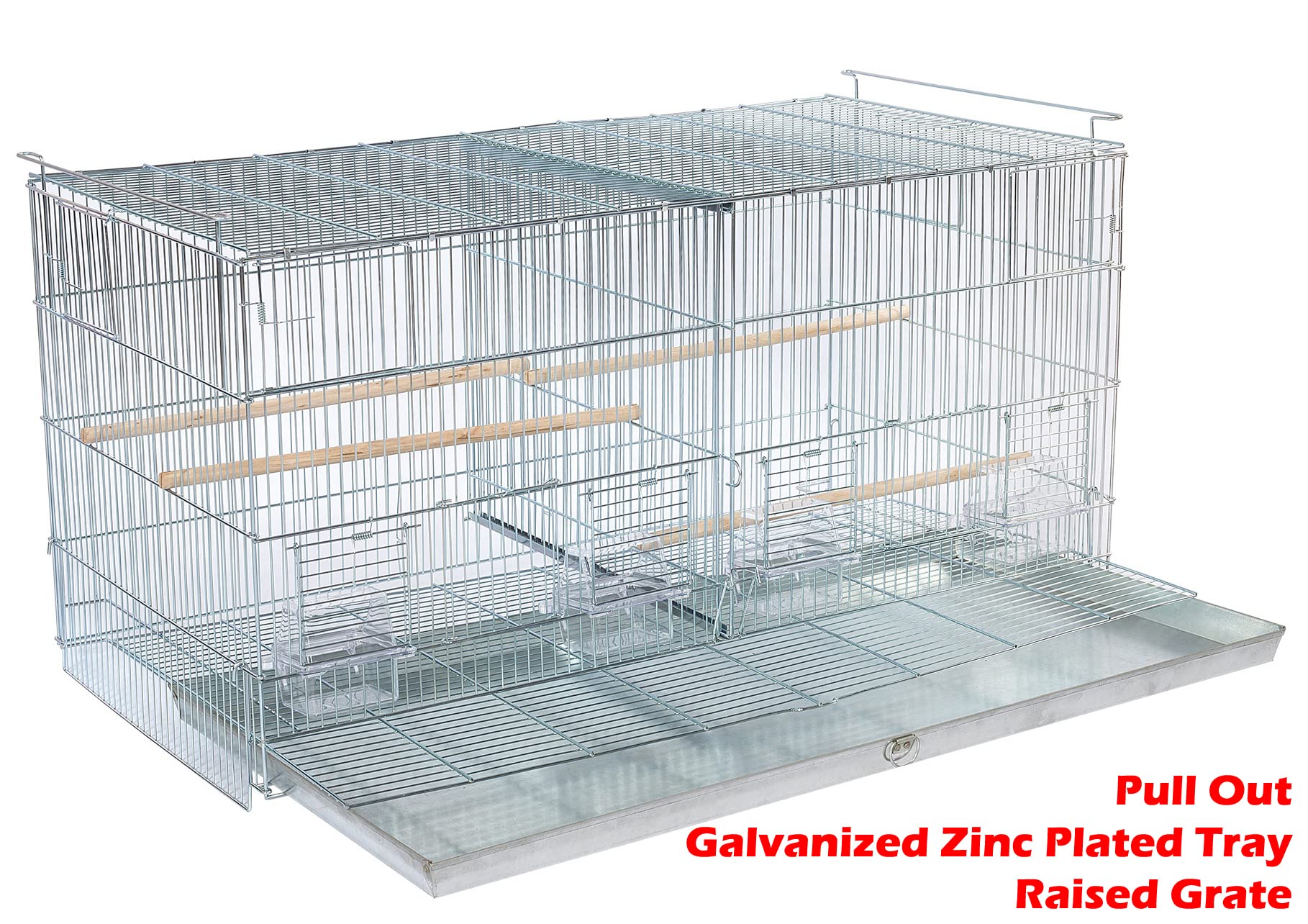 LOT of Galvanized Zinc Plated Stackable Breeder Bird Flight Cage with Removable Center Divider and Breeding Nest Doors (Galvanized Zinc, 26.5"x11"x15"H Lot of 4)