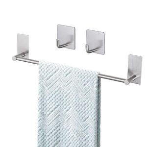 songtec bath towel bar 16-inch & 2 hooks, strong adhesive stick on towel rack, hand towel holders, no drilling on wall - brushed nickel