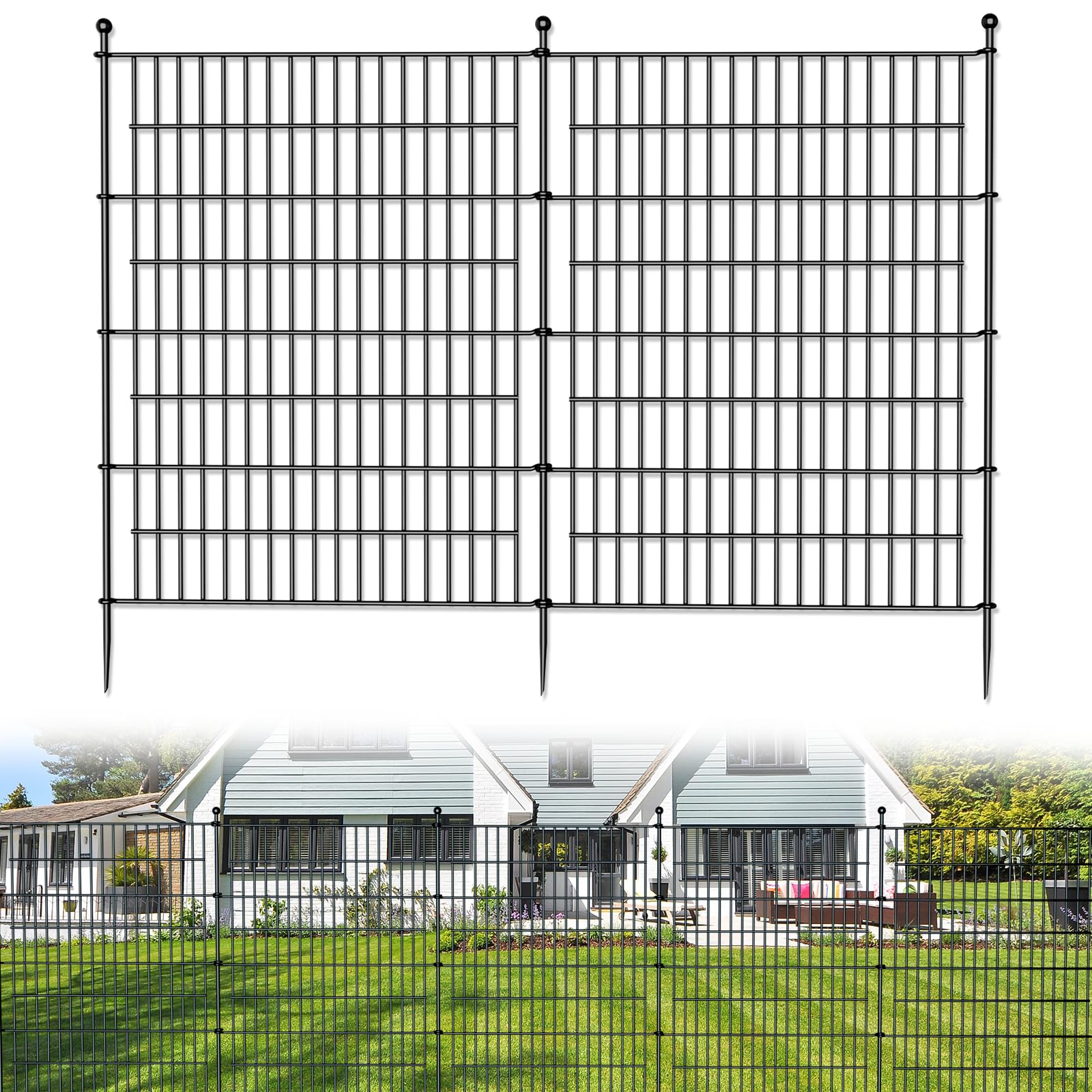 5 Panels No Dig Decorative Outdoor Garden Fence for Yard, 40 in(H) X 11.8 ft(L) Animal Barrier Fencing Rustproof Metal Wire Panel Border for Dog, Rabbits, and Patio Temporary Ground Stakes