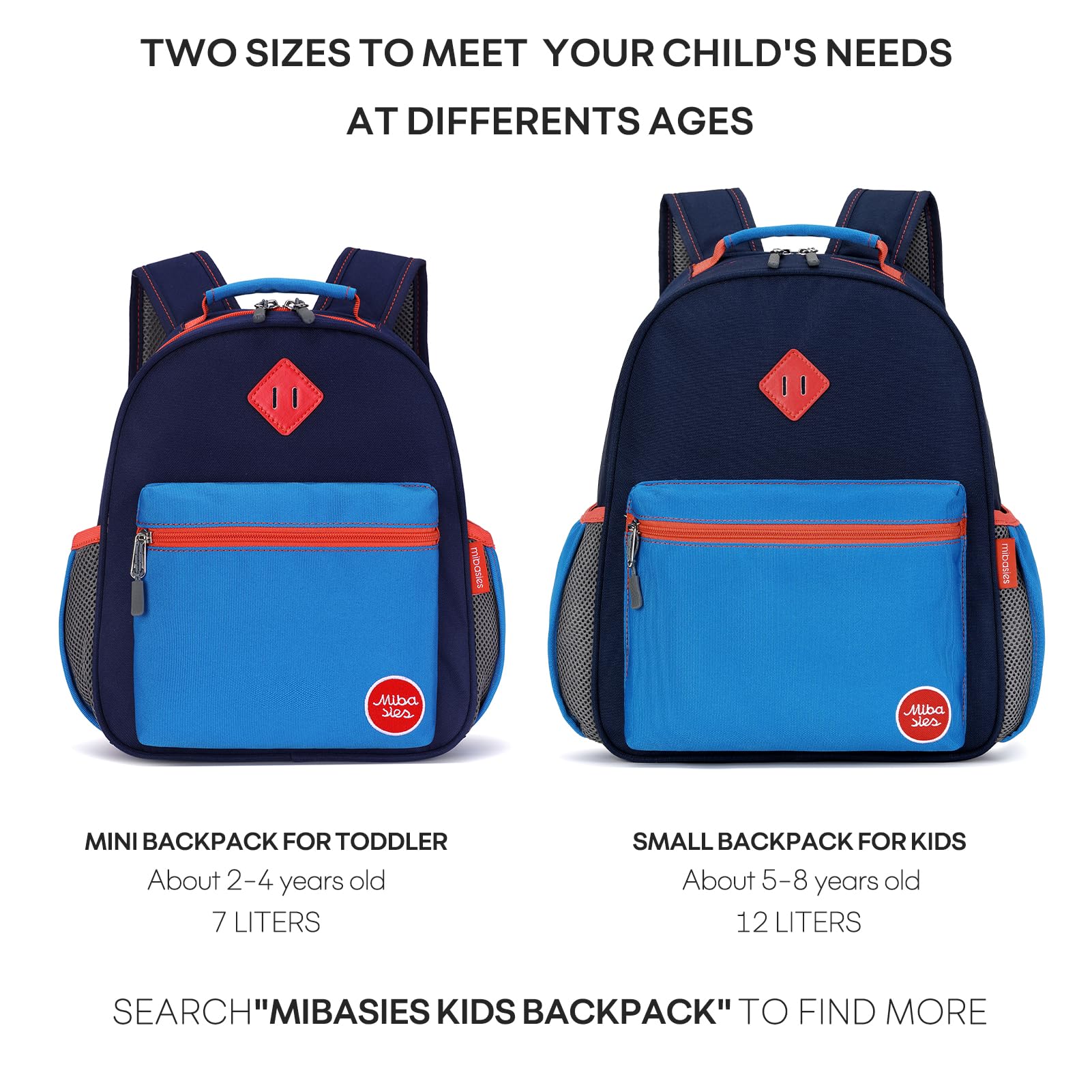 mibasies Kids Backpack for Boys, Kindergarten Backpack School Bag for Toddler Boys Age 5-8, Dark Blue