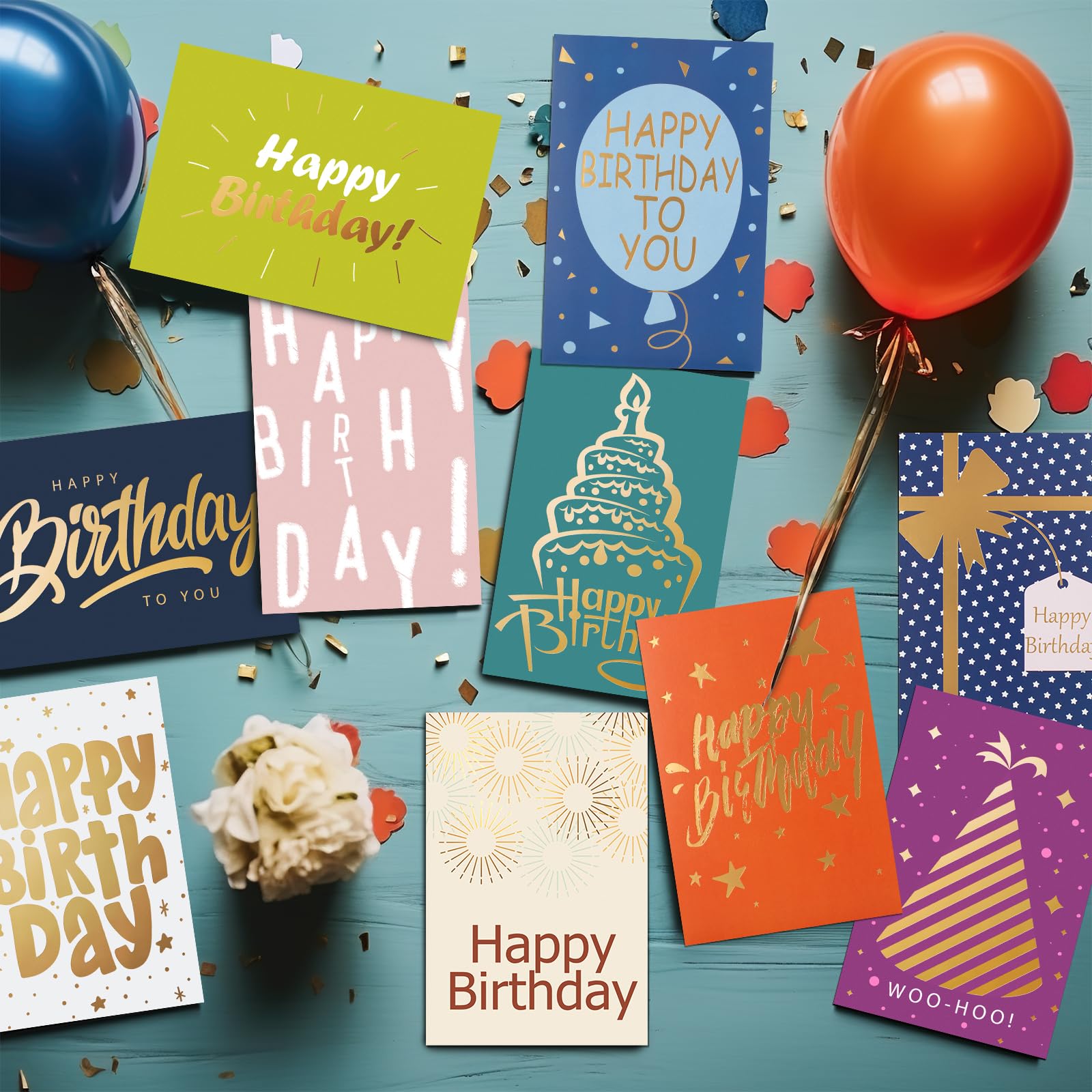 Birthday Cards Bulk Set, Cofullsky Funny Birthday Cards for Women Men Kids Gold Foil Happy Birthday Greeting Cards with Envelopes Blank Inside Assorted Birthday Card for Mom Wife Husband Boyfriend 20