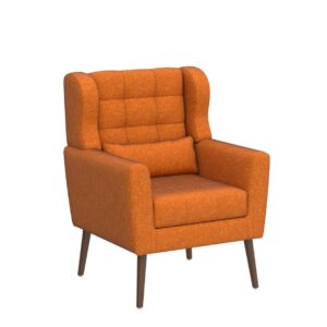 cinkehome Accent Arm Chairs for Living Room, Chenille Upholstered Mordern Armchair, Comfy Soft Padded Lounge Chair in Small Spaces, Bedroom, w/Pillow, Solid Wood Leg, Orange