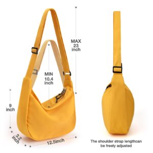 Crossbody Bag for Women Men Small Crescent Bag with Adjustable Strap Nylon Hobo Shoulder Bag Handbag for Sport Travel Work (Orange Yellow)