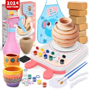 Skirfy Pottery Wheel for Kids-Clay Sculpting Tools & Painting Kit,Birthday Gift Girls Toys 8-10,DIY Kits Clay Maker for Beginners with 6 Packs Modeling Clays, Art&Crafts Kits for Kids Ages 9-12