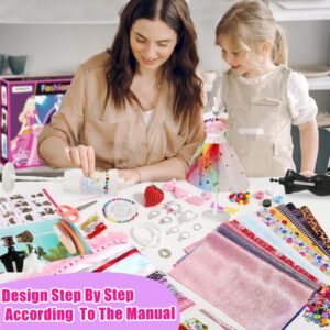 Jumlys 600+PCS Fashion Designer Kits for Girls Ages 6, 7, 8, 9, 10, 11, 12, Sewing Kits with 4 Mannequins for Kids Ages 6-8, 8-12, DIY Arts and Crafts Kits for Girls, Perfect Birthday Christmas Gift