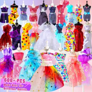 Jumlys 600+PCS Fashion Designer Kits for Girls Ages 6, 7, 8, 9, 10, 11, 12, Sewing Kits with 4 Mannequins for Kids Ages 6-8, 8-12, DIY Arts and Crafts Kits for Girls, Perfect Birthday Christmas Gift