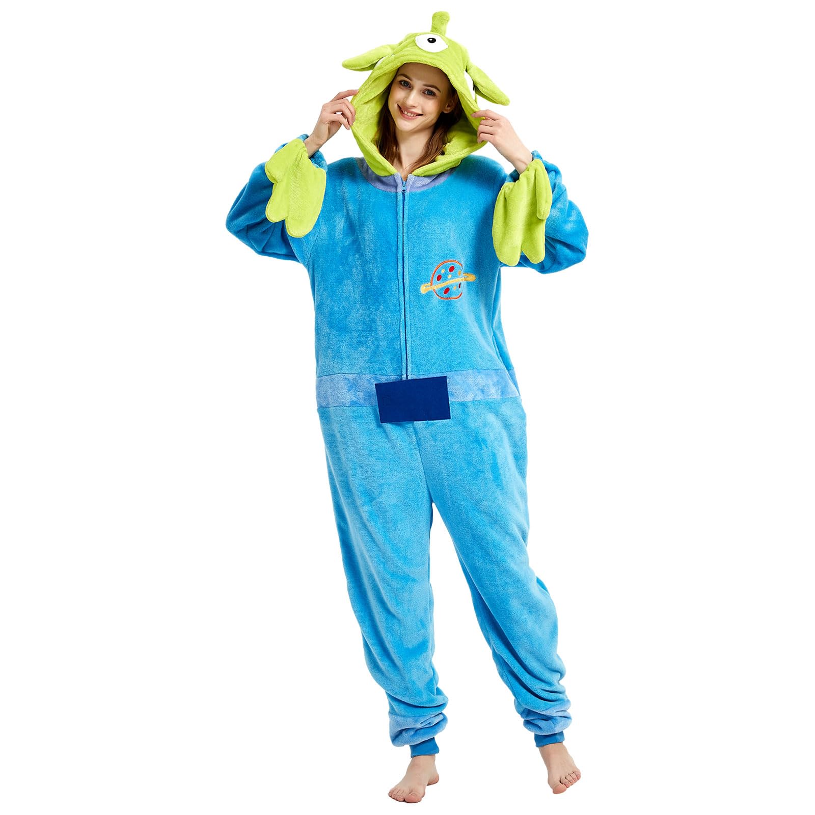 Yemnut Snug Fit Adult Unisex Onesie Cosplay Costume，One Piece Pajama Halloween Homewear Suit for Women and Men (Large, Alien)