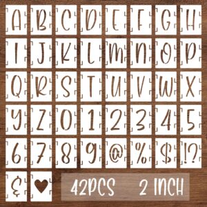 2 inch alphabet letter stencils, 42 pcs reusable plastic letters numbers symbol interlocking drawing template kit for painting on wood, fabric, rock, chalkboard, door porch, wall, signage