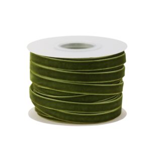 DINDOSAL Moss Green Velvet Ribbon 3/8 Inch Single Face Thin Velvet Ribbon for Gift Wrapping, Green Ribbon Wedding, Ribbon for Hair Bows, Choker, Cafts, Bouquet - 25 Yards