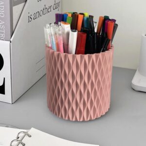 Lebenrich Rotating Pen Pencil Holder for Desk, 5 Slots Unique Pink Desk Pen Organizer Easthetic Desktop Supplies and Accessories for Women Girls, Pen Cup Pencil Caddy for Office Home Art Supply