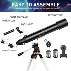 Qniuco Telescope, 80mm Aperture 800mm Telescopes for Adults Astronomy & Kids & Beginners, Portable High Powered Refracting Professional Telescope with an Adjustable Tripod, a Bag, a Phone Adapter