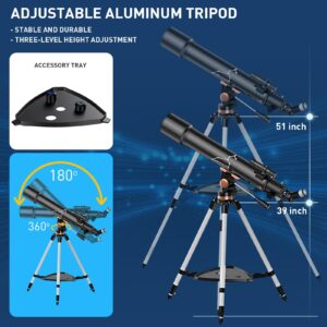 Qniuco Telescope, 80mm Aperture 800mm Telescopes for Adults Astronomy & Kids & Beginners, Portable High Powered Refracting Professional Telescope with an Adjustable Tripod, a Bag, a Phone Adapter