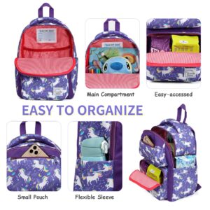 VASCHY Toddler Backpack for Girls, Kids Cute Kindergarten Daycare Children 7L Small Backpack Bookbag for School Travel Purple Unicorn