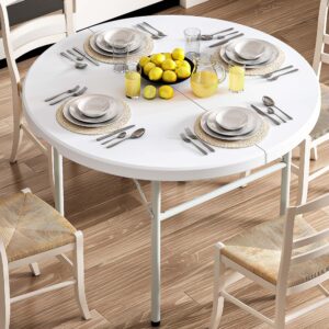 YITAHOME 48 Inch Round Folding Table for Outdoor/Indoor, Heavy Duty Folding Plastic Table w/Thick Table Top and Sturdy Metal Frame, Ideal for Party Picnic Camping BBQ Events, White